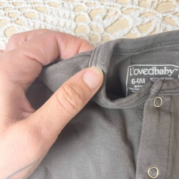 L'oved Baby 6-9 Months Gray Brown Organic Cotton Footie Sleeper - Picture 3 of 4